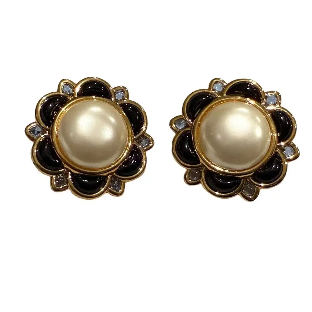Lele Sadoughi Midnight Pearl Eva Button Clip-On Earrings NWT